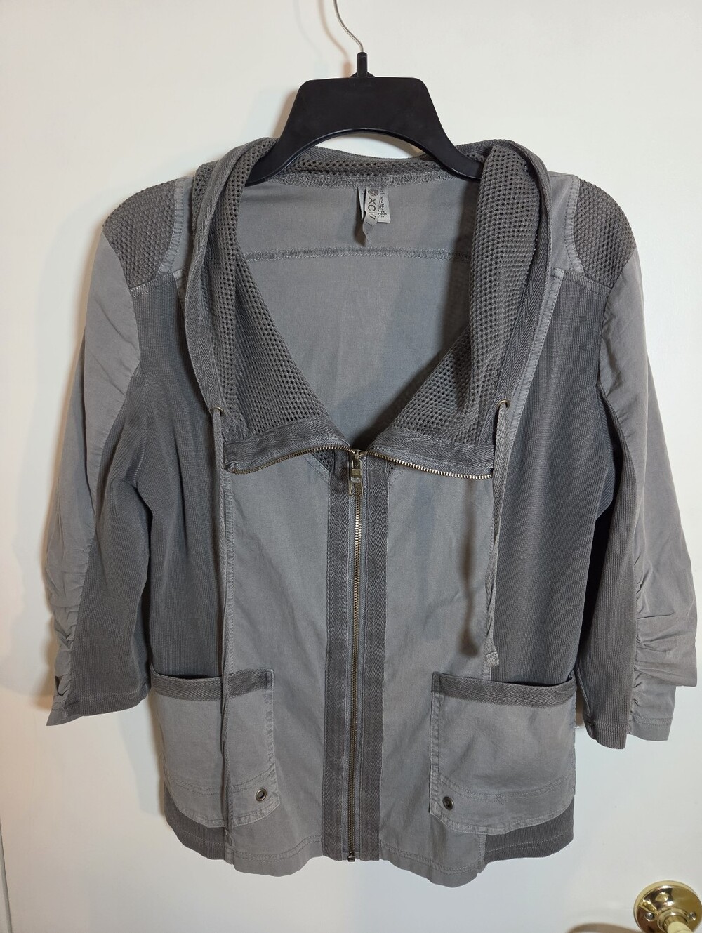 XCVI Gray Hooded Zip Utility Jacket